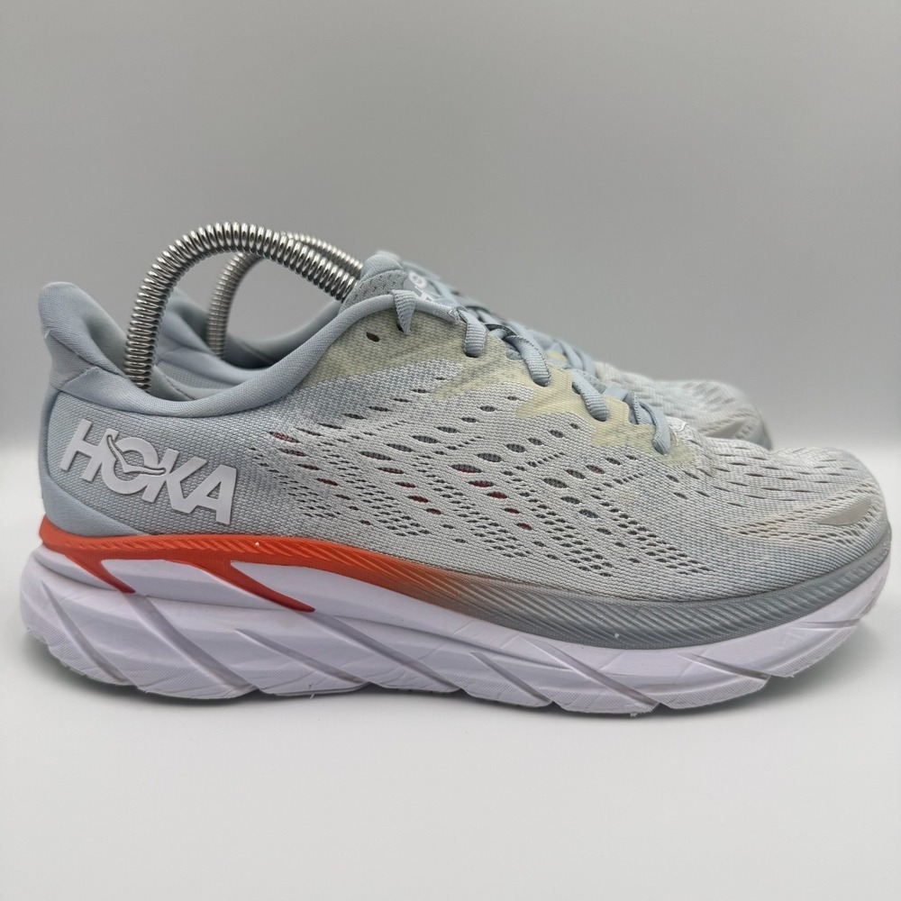 Hoka One One Clifton 8 Womens Size 8.5 Blue White Running Walking Shoes Sneakers